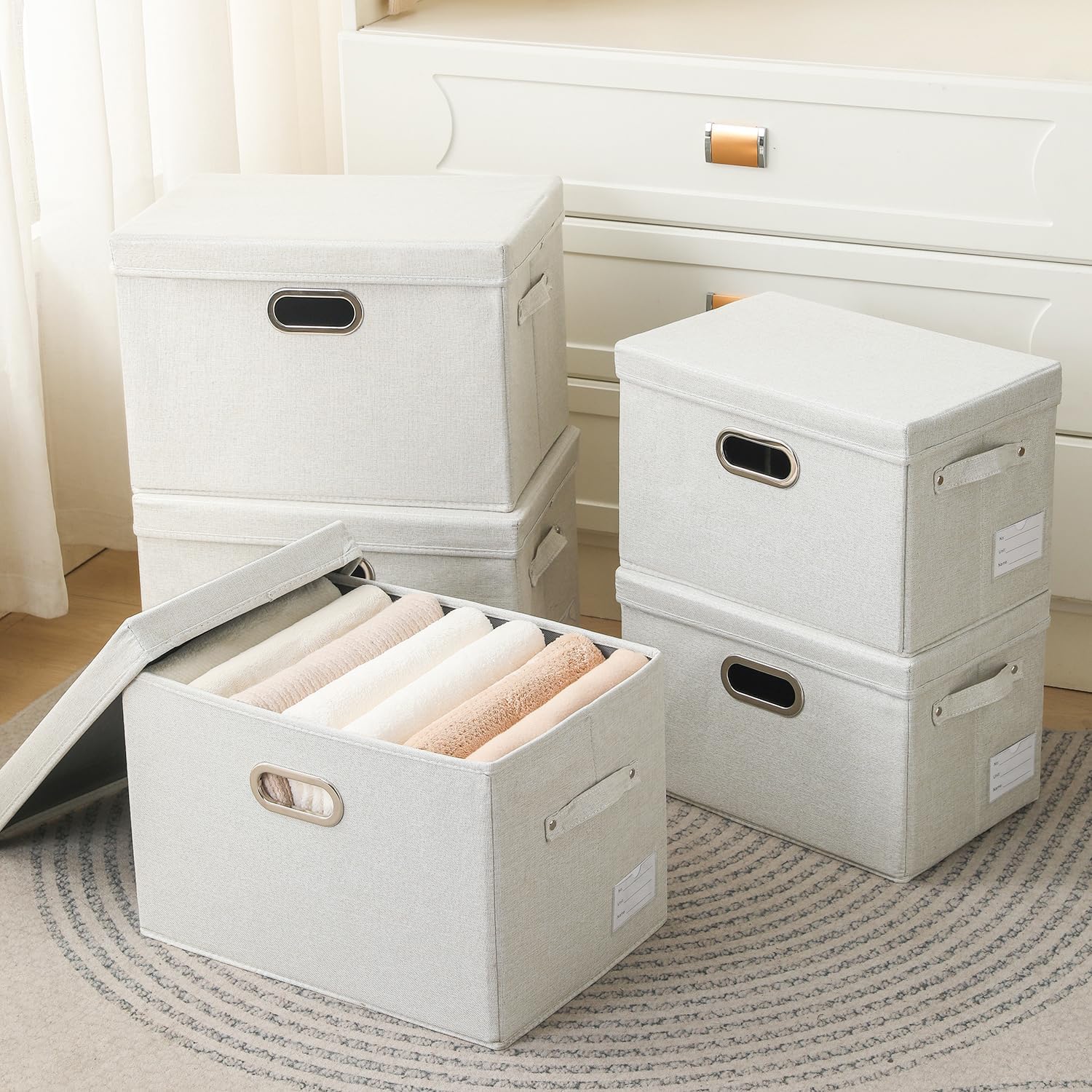 Large Collapsible Storage Bins / Beige / L / Set of 3