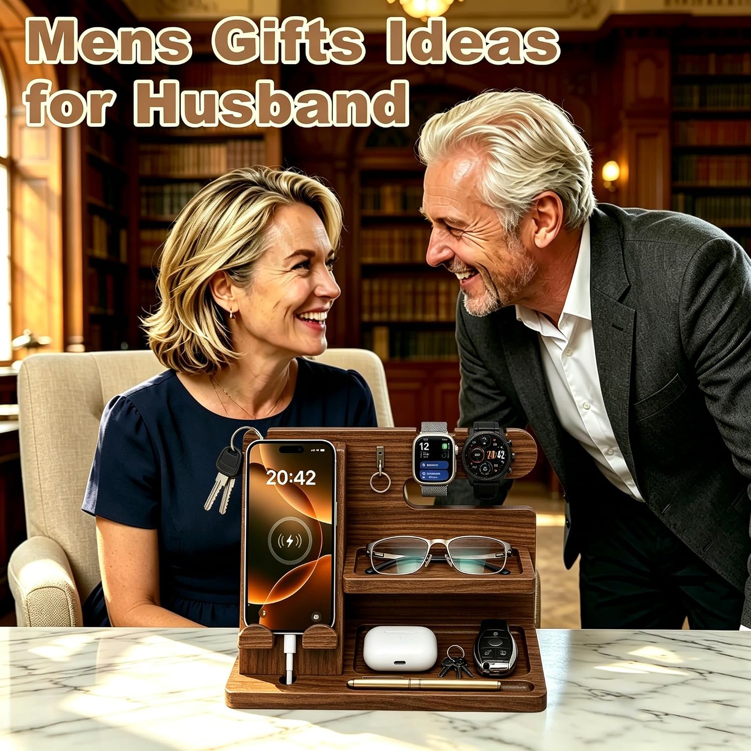 Gifts for Men Wood Phone Docking Station Birthday Gift for Men Valentines Day Gifts Father Gift for Him Boyfriend