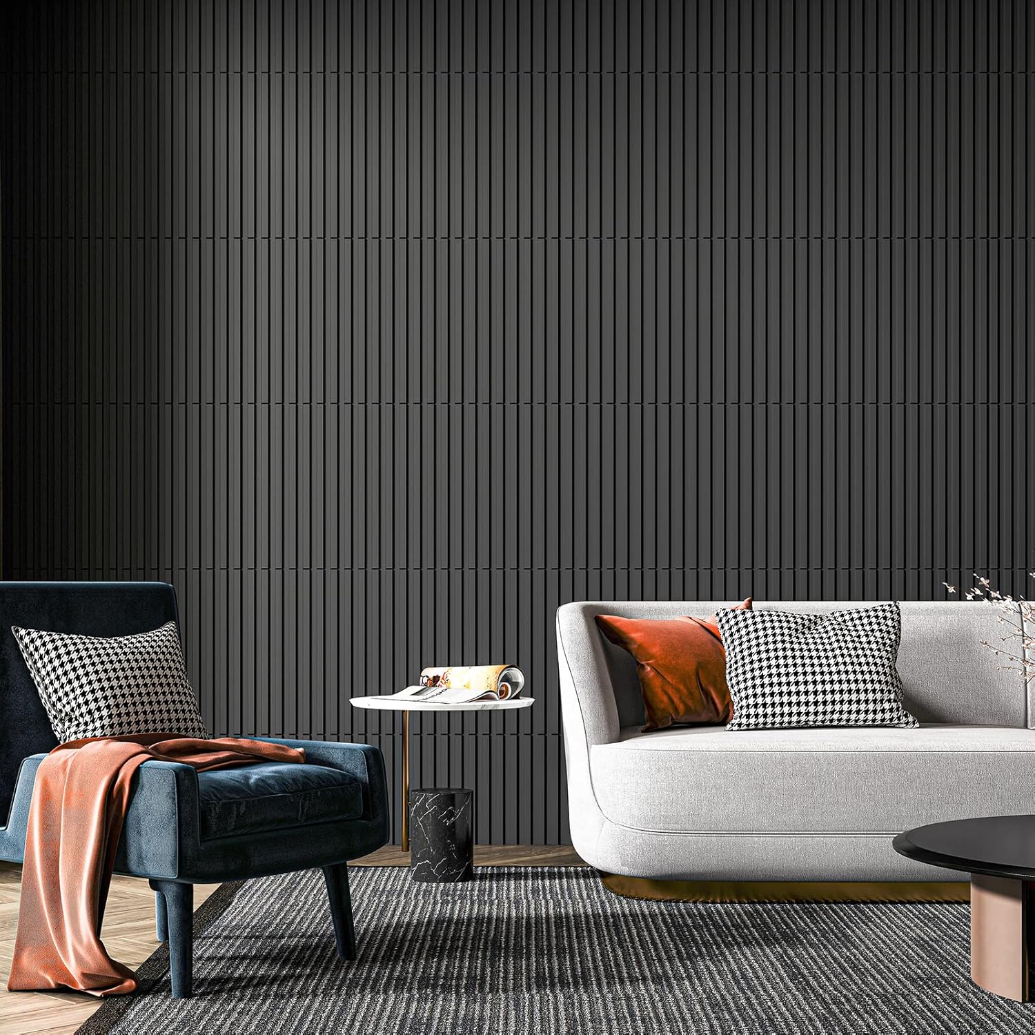 Slat Wall Panel / 19.7 x 19.7 / Square - Black / Set of 12