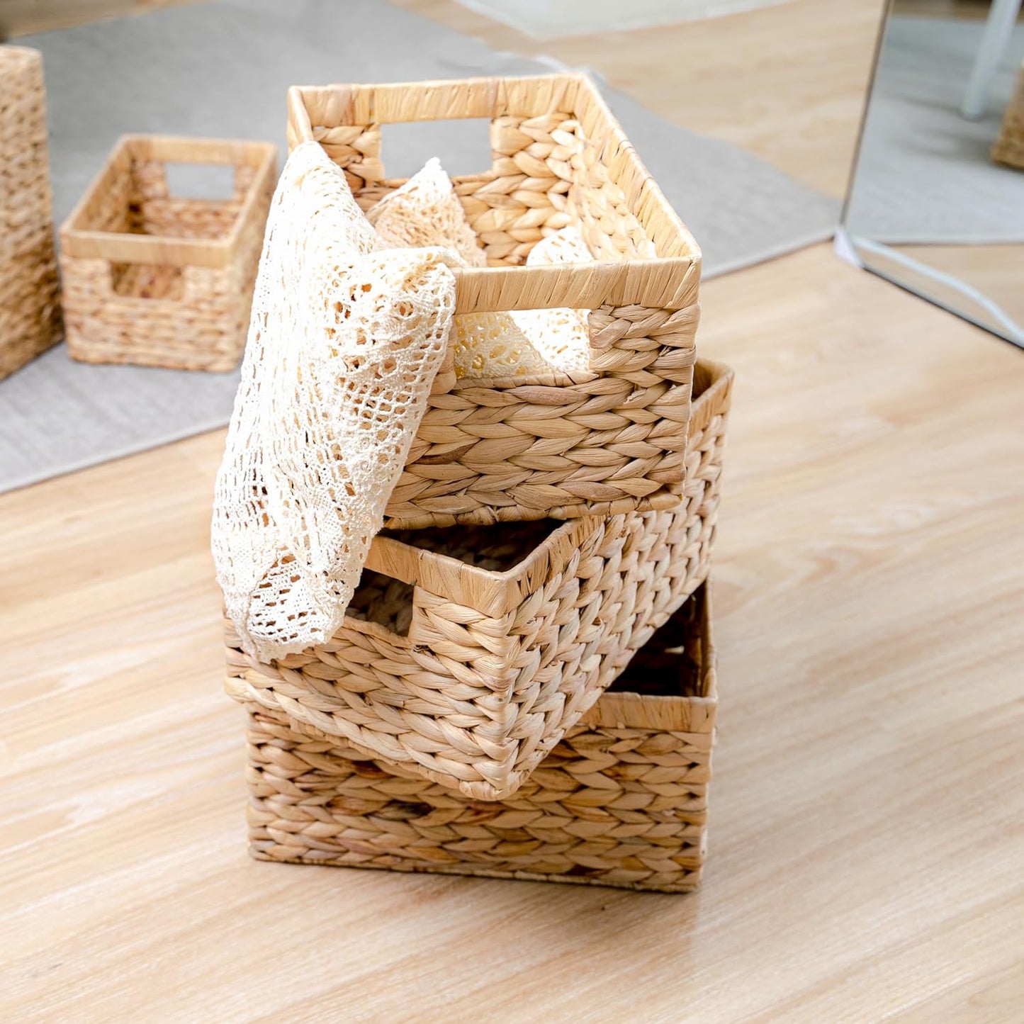Wicker Storage Baskets / Natural - Medium 6 Packs / Set of 6