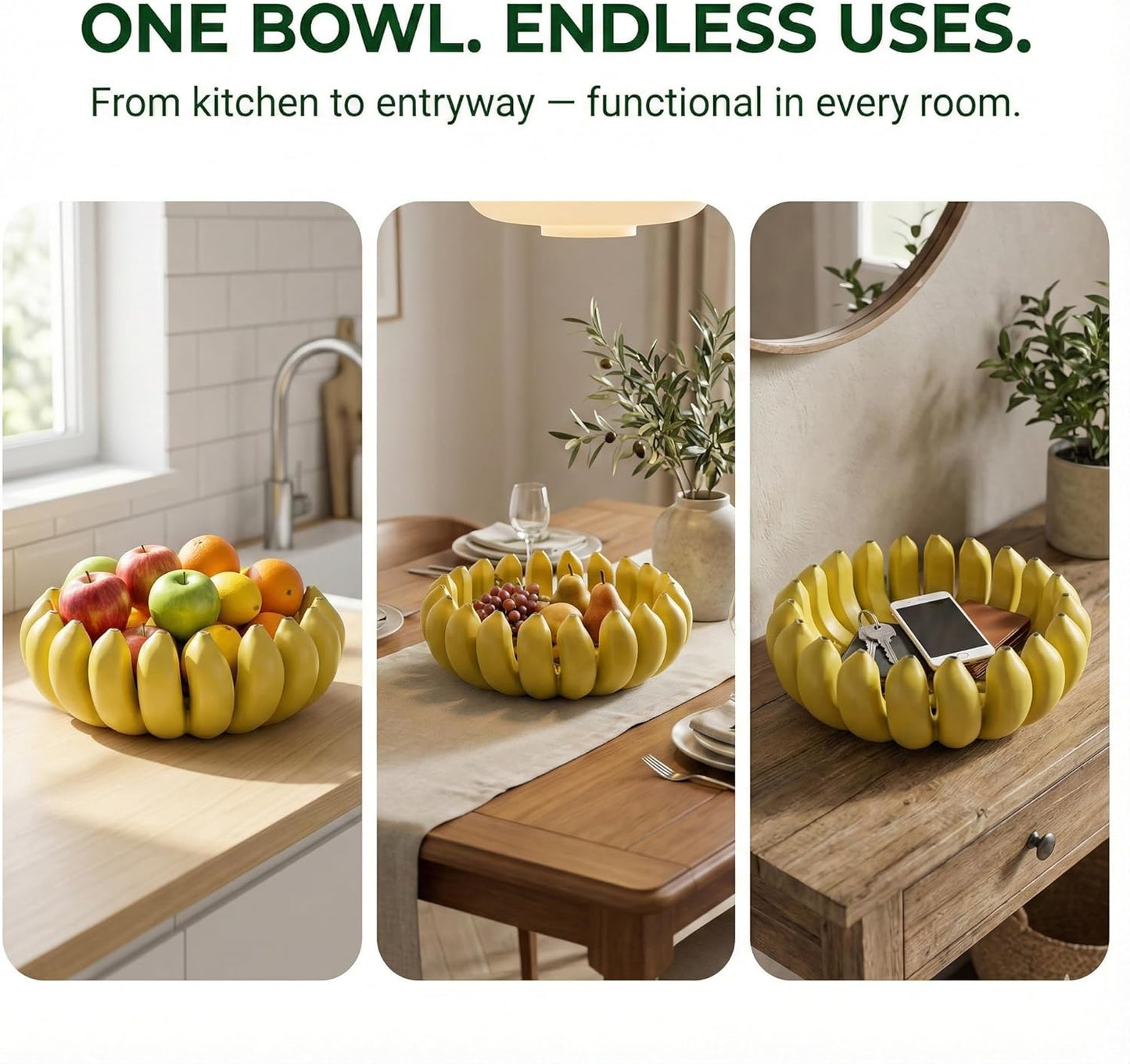 Banana fruit bowl holder Handcrafted Art Centerpiece / Yellow / 12 Inch