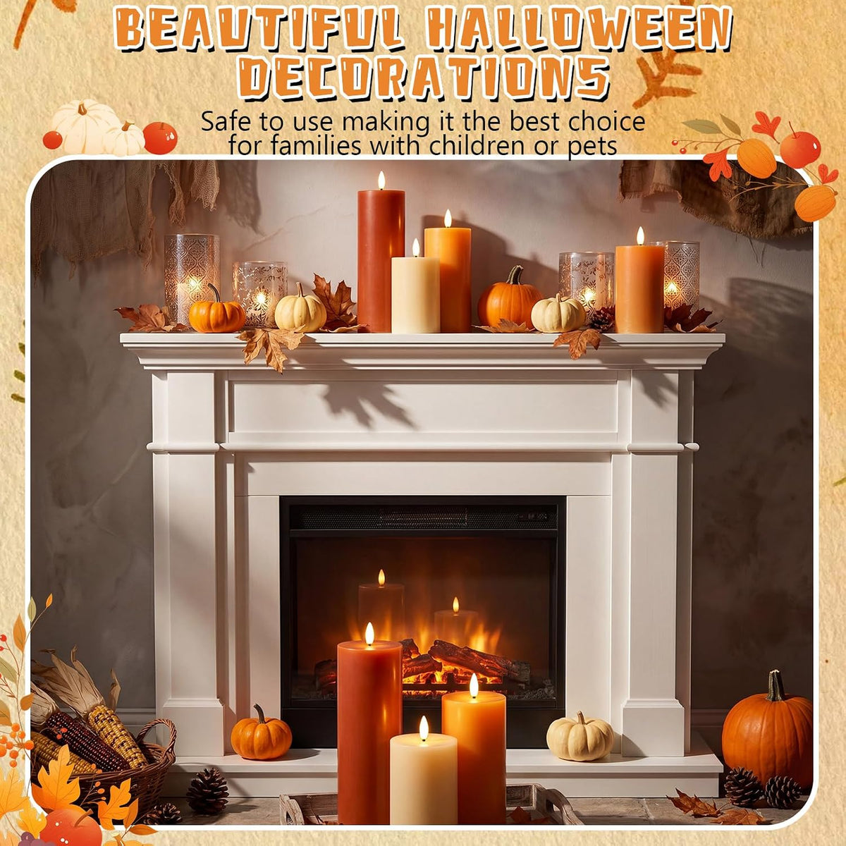 3 Pcs Fall 6/8/12 Inches Flameless LED Candles with Remote and 2/4/8h Timer Yellow Cream Orange Battery Electronic Wax