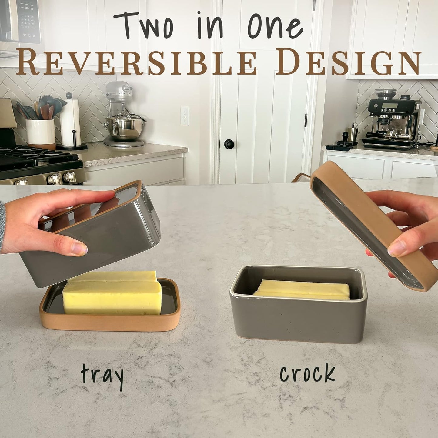 Covered Butter Crock Container to Leave on Countertop / Sesame Milk