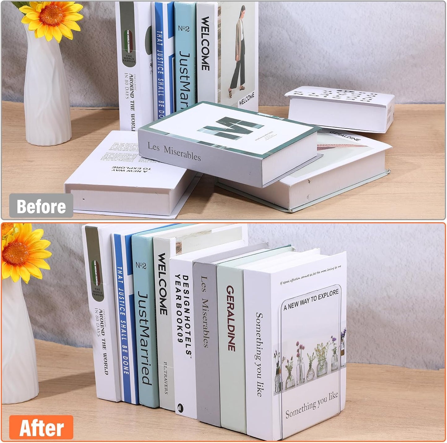 Acrylic Bookends / Invisible Book Organizer & Holder / Clear / Set of 16