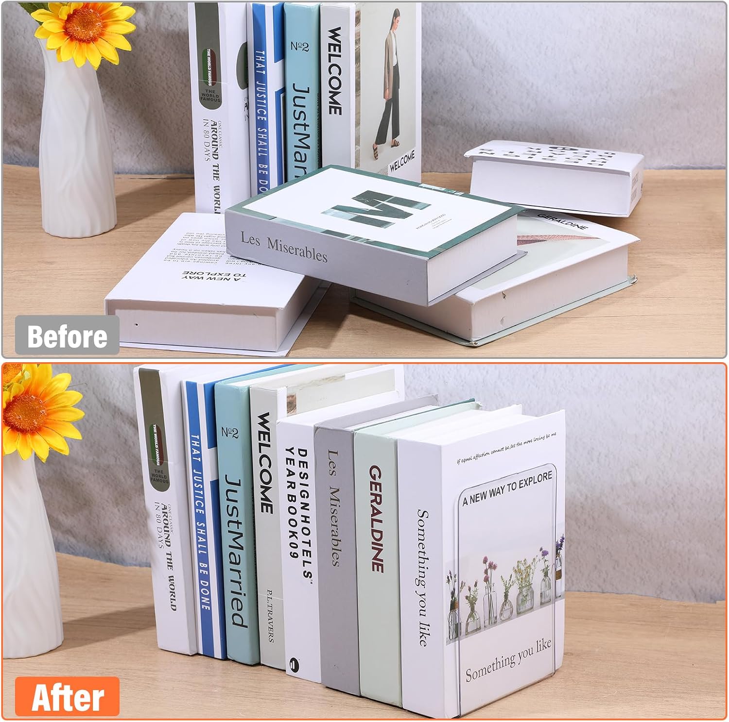 Acrylic Bookends / Invisible Book Organizer & Holder / Clear / Set of 16