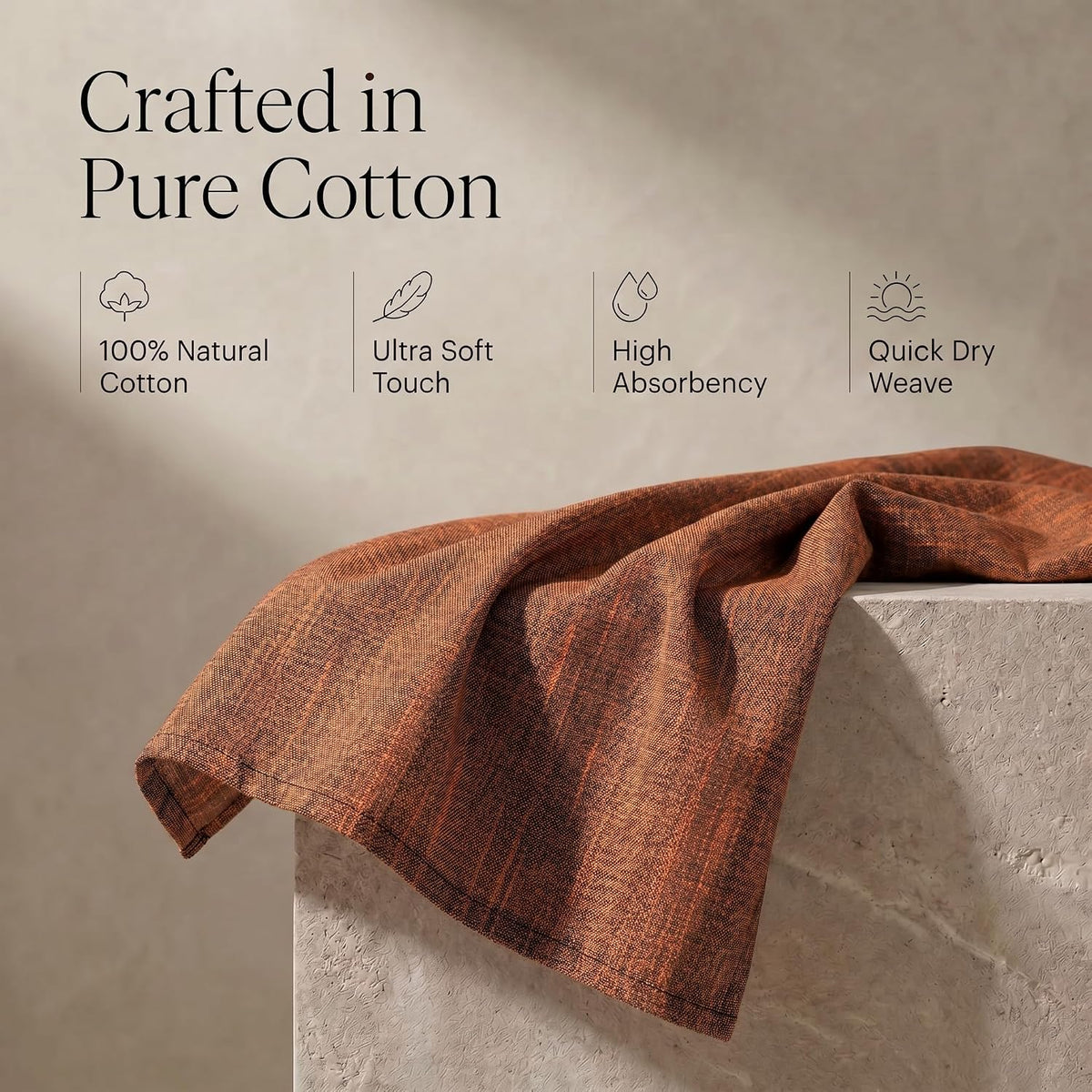 Urban Villa Kitchen Towels Cotton Dish Towels 20”x30” (Set of 6) Blk/Orange