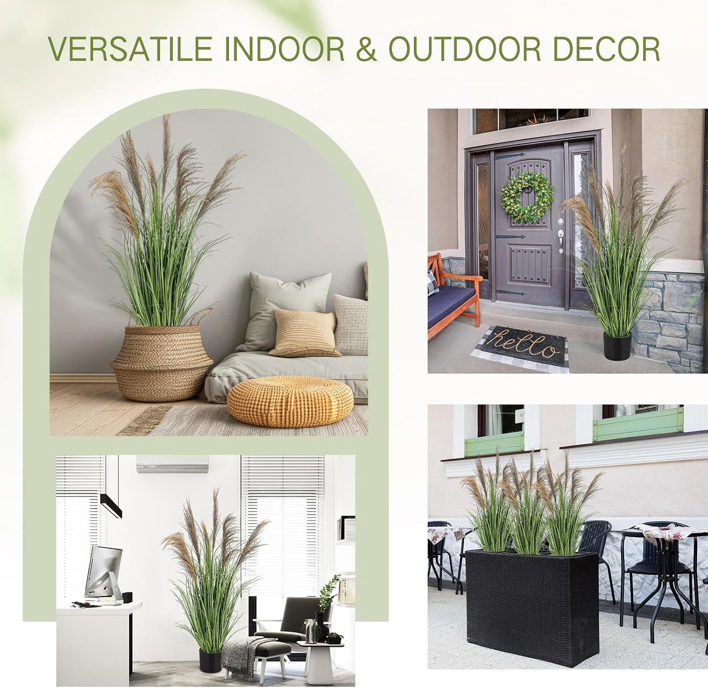 Pampas Grass Potted Plants Tall Artificial Grass Potted Artificial / 4 Ft / Greeny / Set of 2