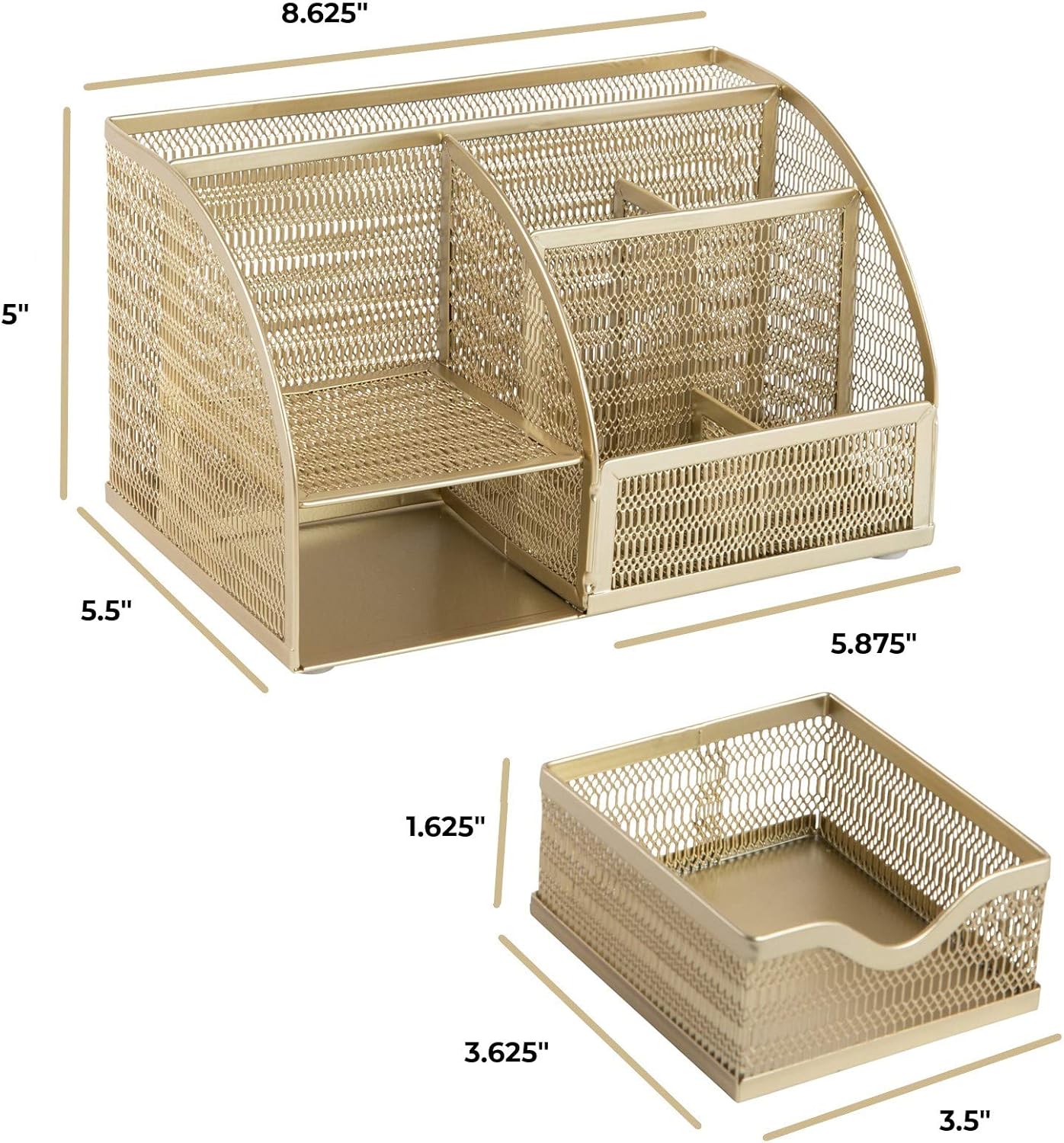 BLU MONACO | Gold Desk Organizer with Drawer | Metal Desktop Caddy with Six Compartments for Office Supplies | Stylish