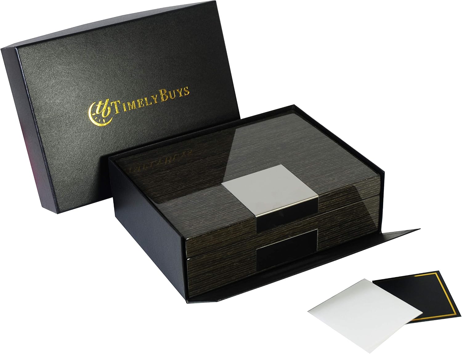 Ginko Lacquered Wood Watch Cufflink Case & Ring Storage Organizer Men's Jewelry Box Father's / Grey