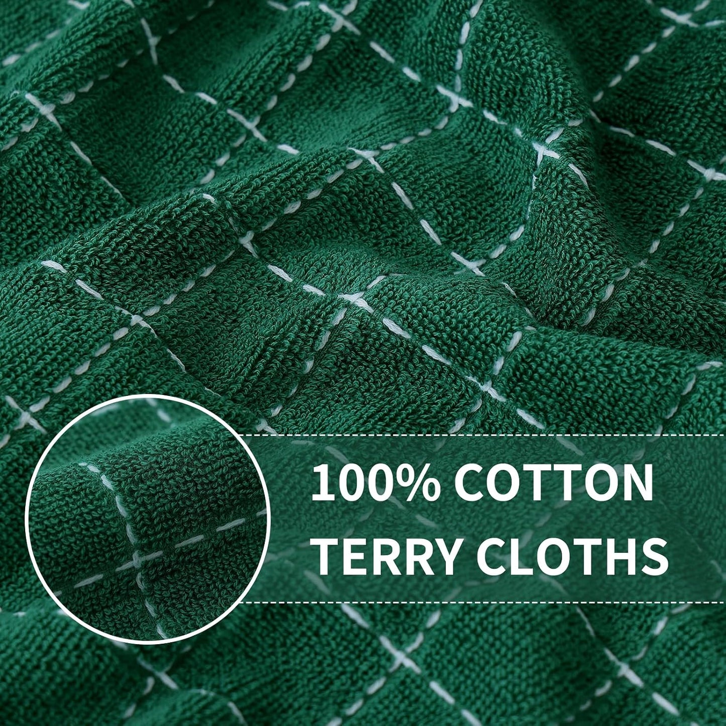Homaxy 100% Cotton Terry Kitchen Towels, 8 Pack, Dark Green | Ultra Soft and Absorbent Dish Towels for Kitchen