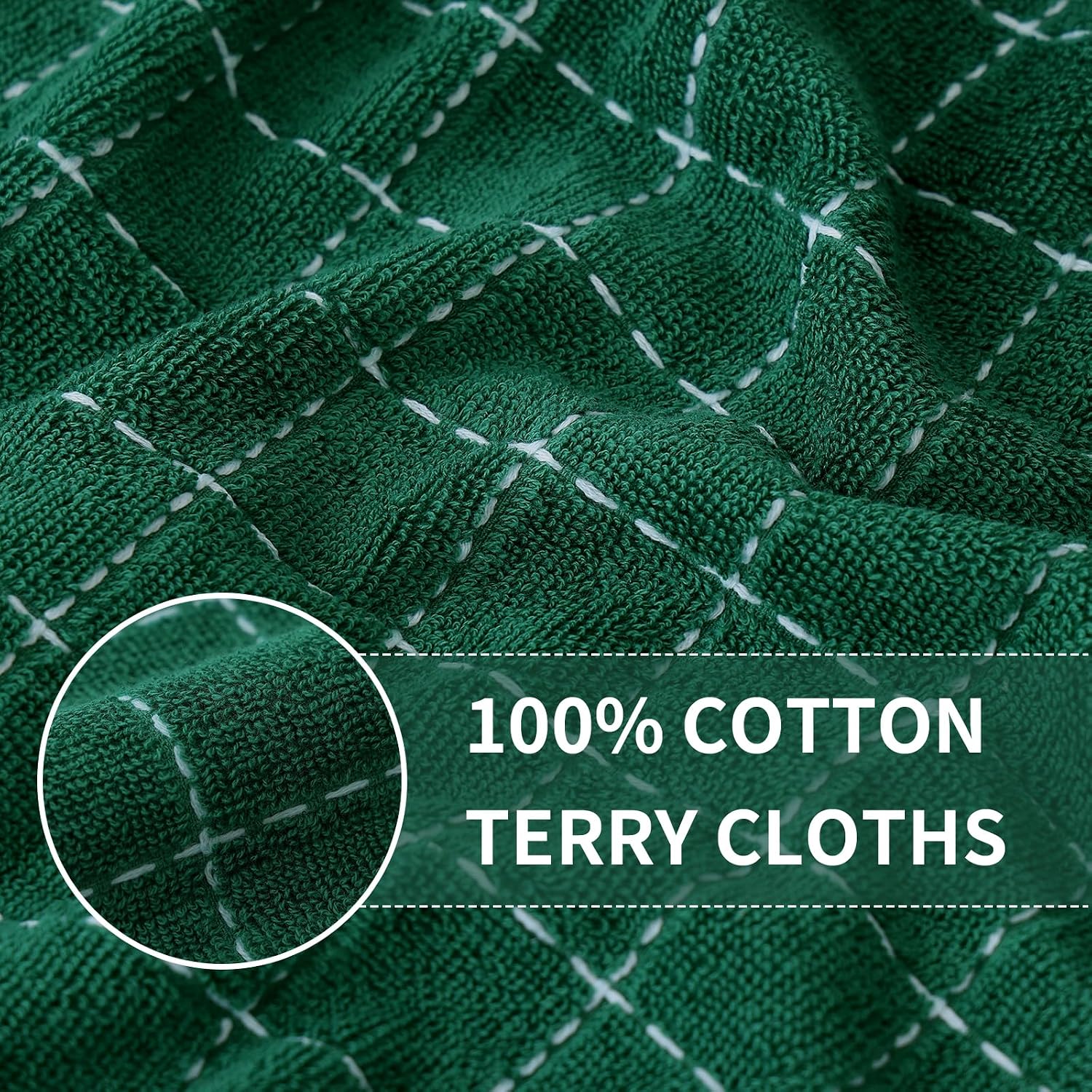 Homaxy 100% Cotton Terry Kitchen Towels, 8 Pack, Dark Green | Ultra Soft and Absorbent Dish Towels for Kitchen