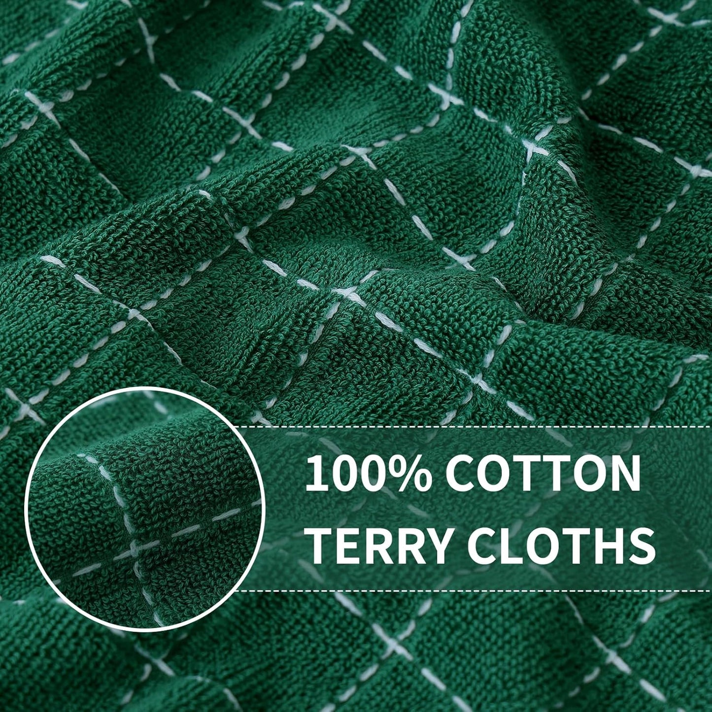 Homaxy 100% Cotton Terry Kitchen Towels, 12 Pack, Dark Green | Ultra Soft and Absorbent Dish Towels for Kitchen