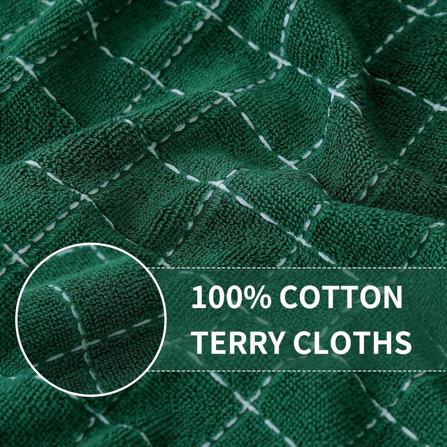 Homaxy 100% Cotton Terry Kitchen Towels, 12 Pack, Dark Green | Ultra Soft and Absorbent Dish Towels for Kitchen