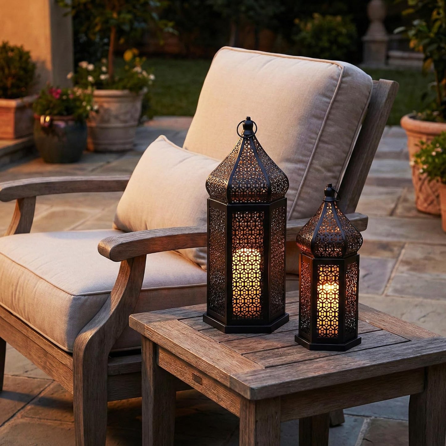 Vela Lanterns Decorative Indoor Black Moroccan Temple Lanterns, Set of 2 | Black Ramadan Decorations for Home, Eid