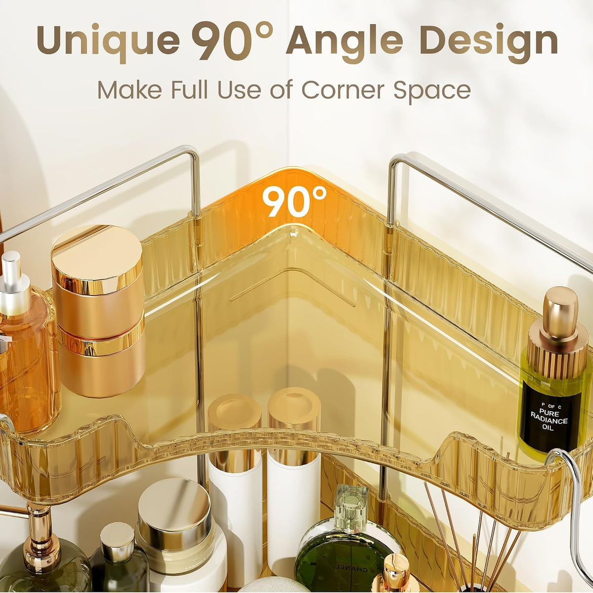 3 Tiers Bathroom Corner Organizer,Bathroom & Kitchen Storage Tray | Storage Countertop with Hooks Skin Care Exquisite