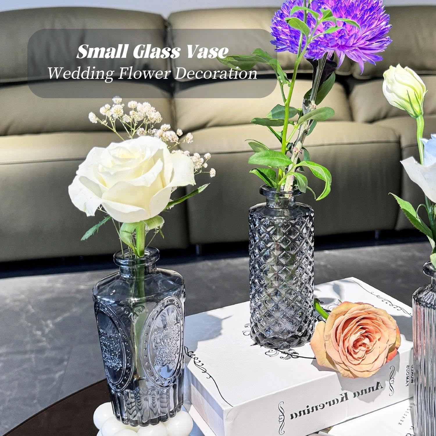 Clear Bud Vases for Flowers / Black / Set of 12