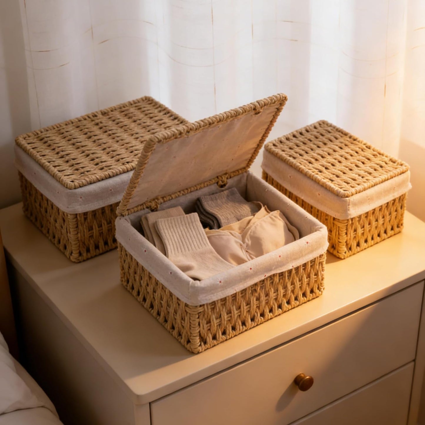 Nesting Woven Wicker Baskets / Khaki / Set of 3