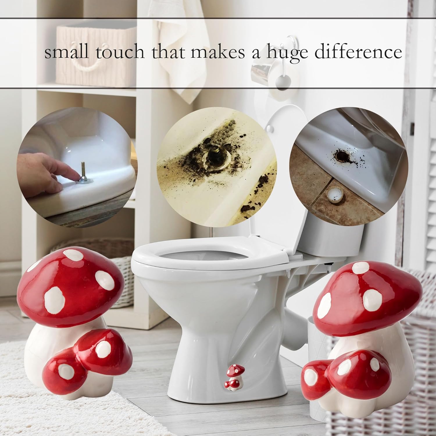 Ceramic Mushroom Decor Covers Toilet Screw Covers Bolts / Red Mushroom / Set of 2