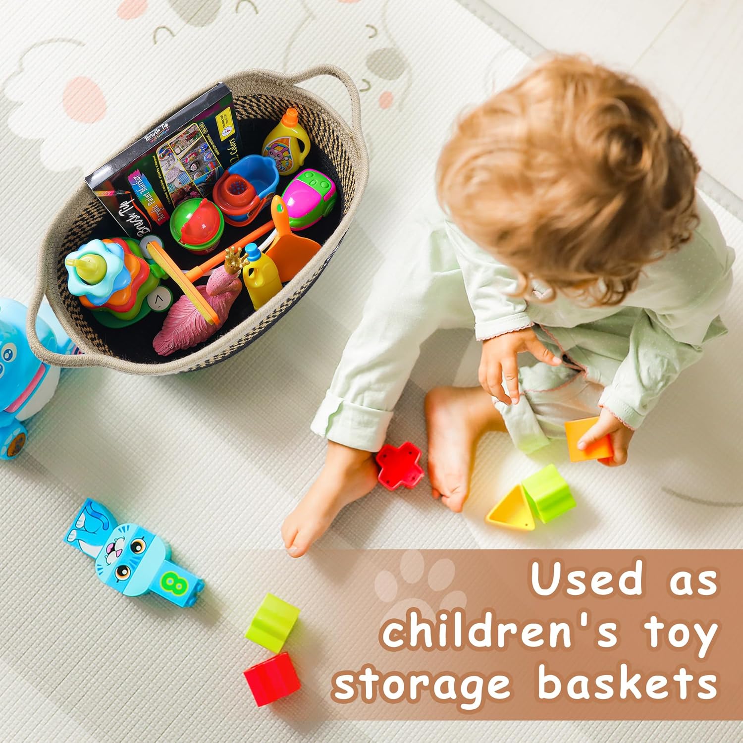 Small Woven Baskets for Organizing Rope Storage Basket / Dark&light Beige