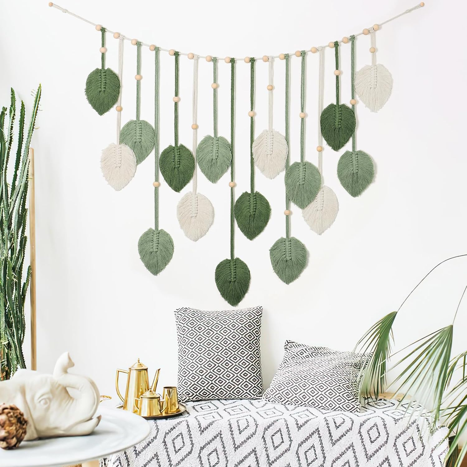 Macrame Wall Hanging Large Macrame Leaves Tapestry Wall Hanging Decoration Boho Handmade / Green