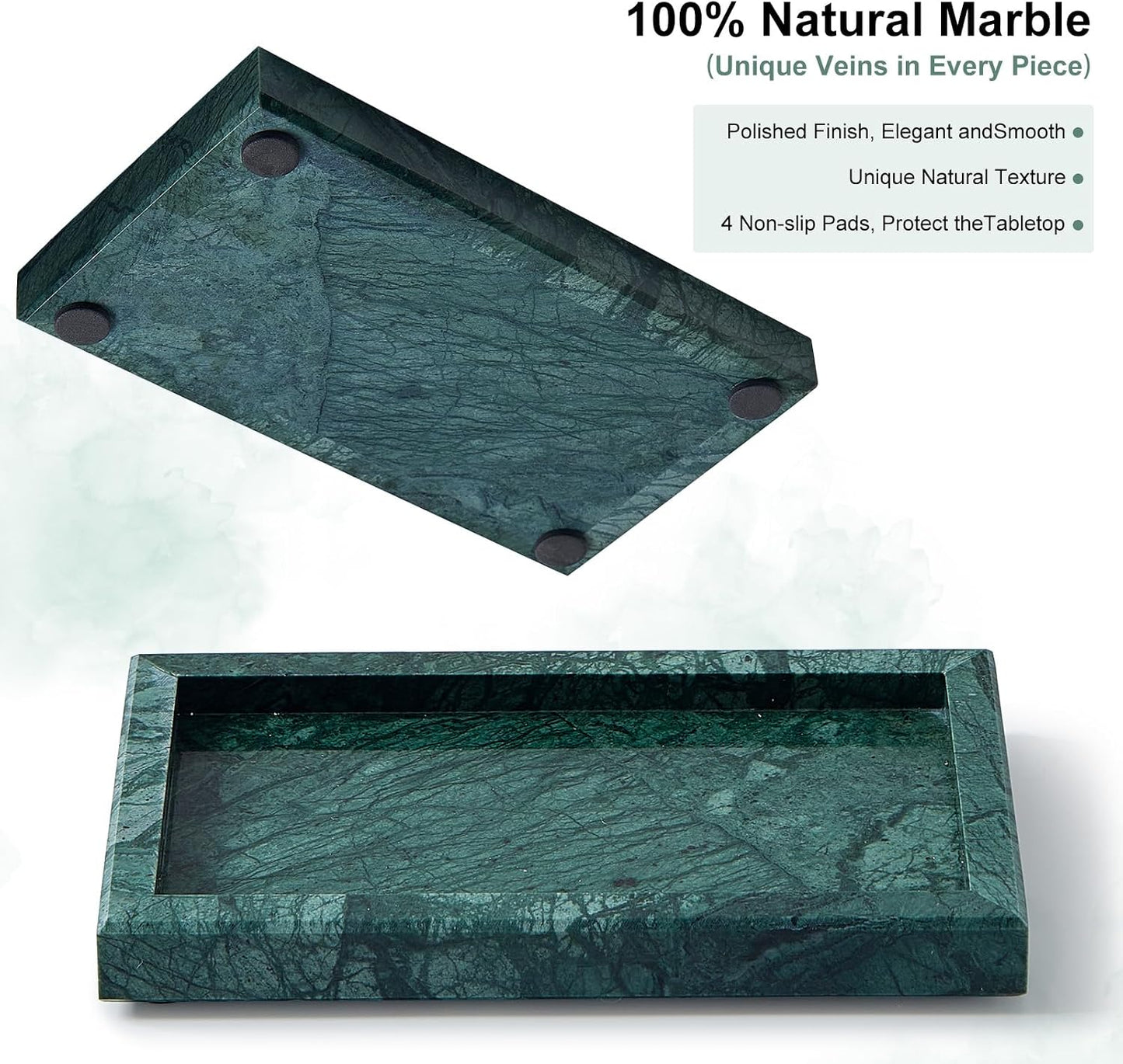 Stone Organizer / Natural Small Marble Vanity Tray / Green / 7.9 x 4.3 x 0.8