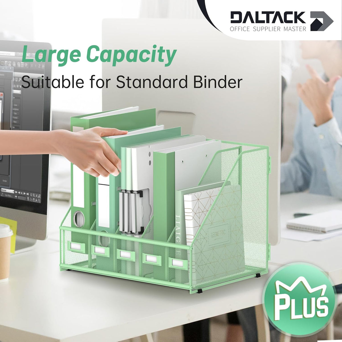 DALTACK 5-Slot Magazine File Holder, Metal Binder Holder, Mint Green | Iron Mesh Construction, Labeled Sections for