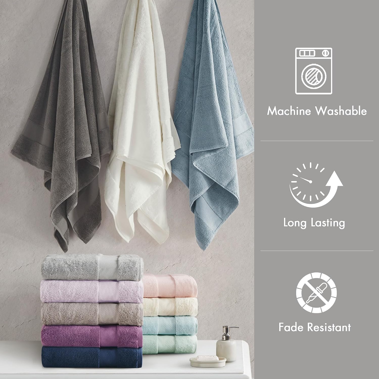 Madison Park 100% Turkish Cotton 600 GSM Bath Towel Set, 6 Piece, Taupe | Low Twist Quick Dry Shower Towels for