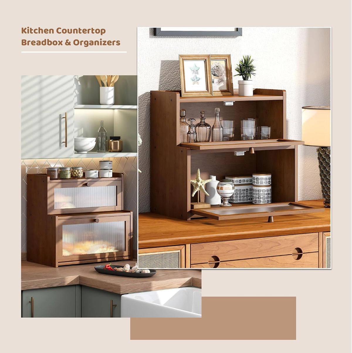 Bread Box for Kitchen Countertop Double Layer Large Corner Bread Box Capacity Bread Storage Bin Farmhouse Breadbox