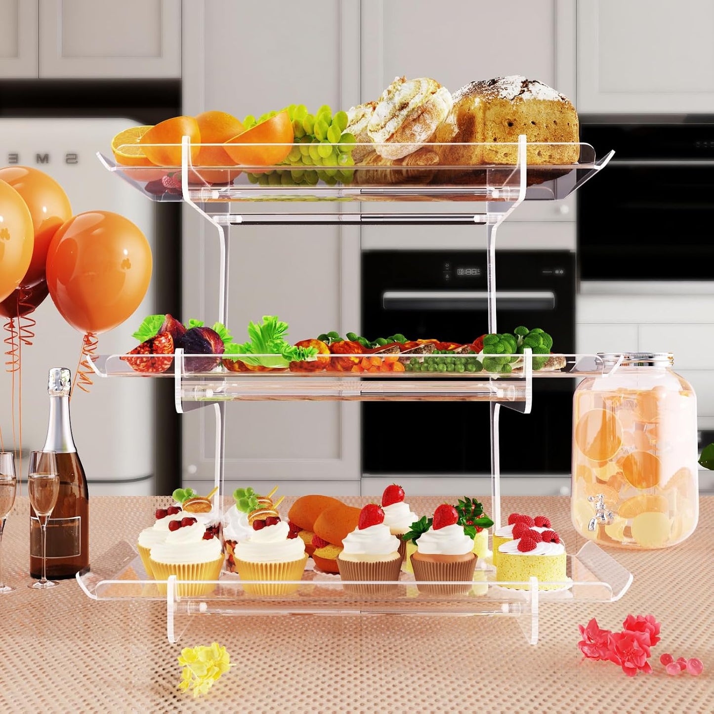Bakzon 3 Tier Acrylic Serving Tray, 15.3" x 7.1" Dessert Table Display Set Stand for Party, Desserts, Fruits, Cookies –