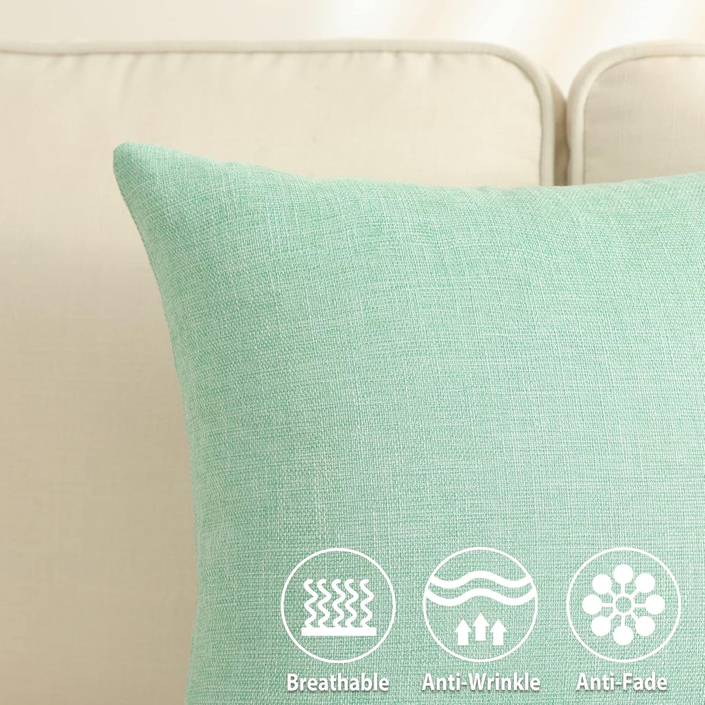 Burlap Throw Pillow Covers Solid Farmhouse Linen Pillowcase for Bed / 24 x 24 / Green / Set of 2