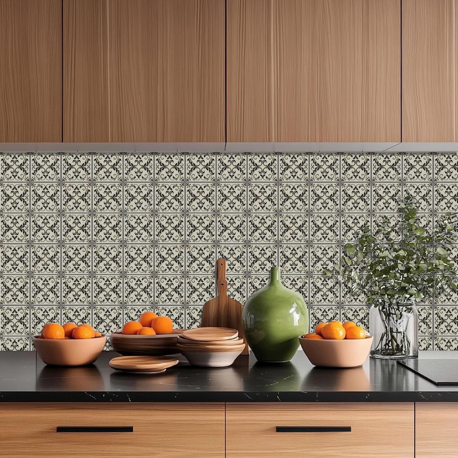 4 Style Retro Pattern Peel and Stick Wall Tile Sticker Pattern Wall / Line Drawings / Set of 36