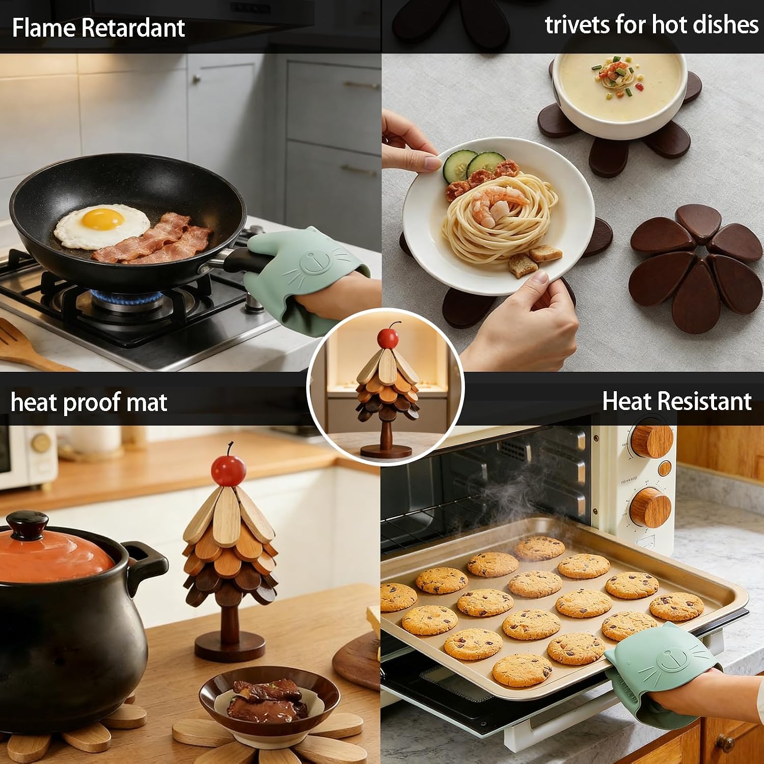 Christmas Stand / Wooden Trivets for Hot Dishes / Rainbow-colored / Set of 5