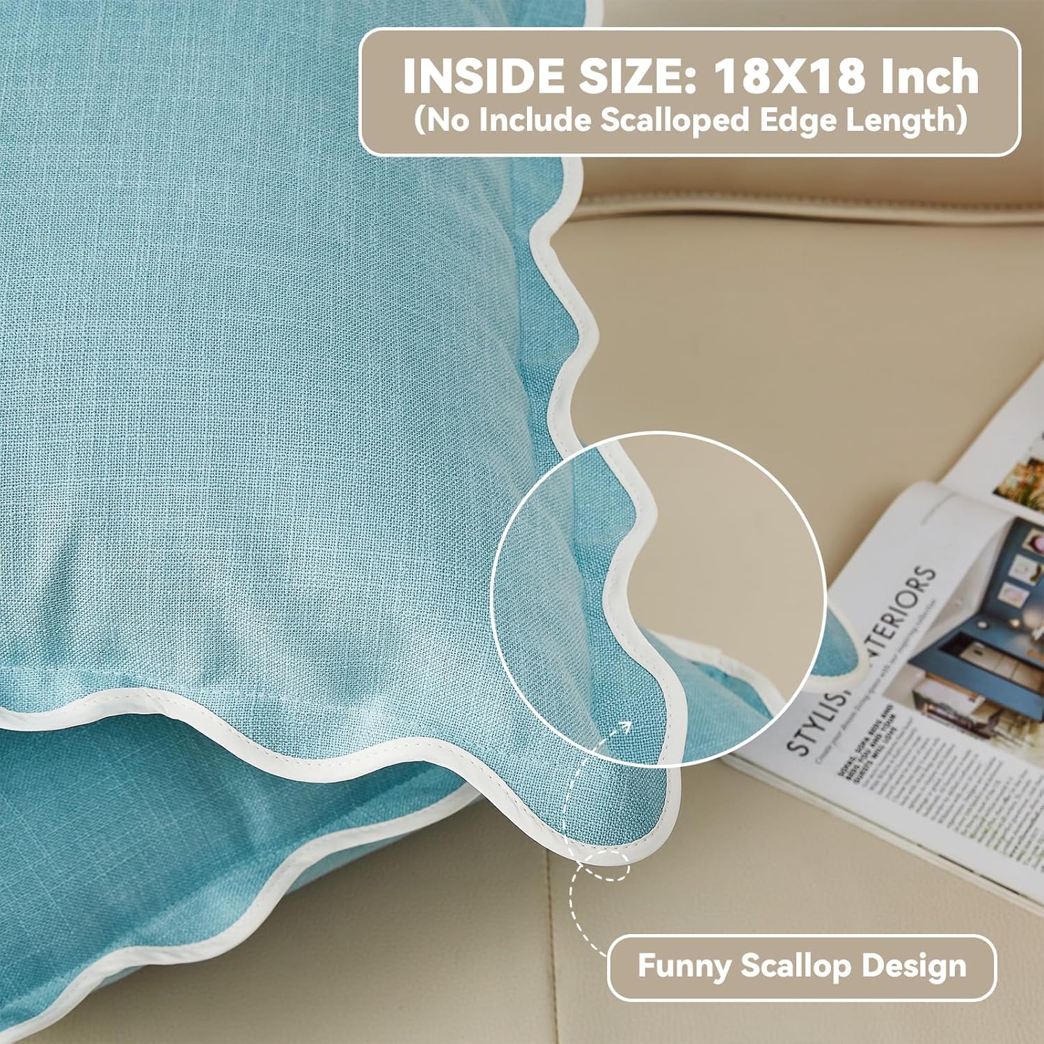 Scalloped Pillow Covers / Blue / 18 x 18 / Set of 2