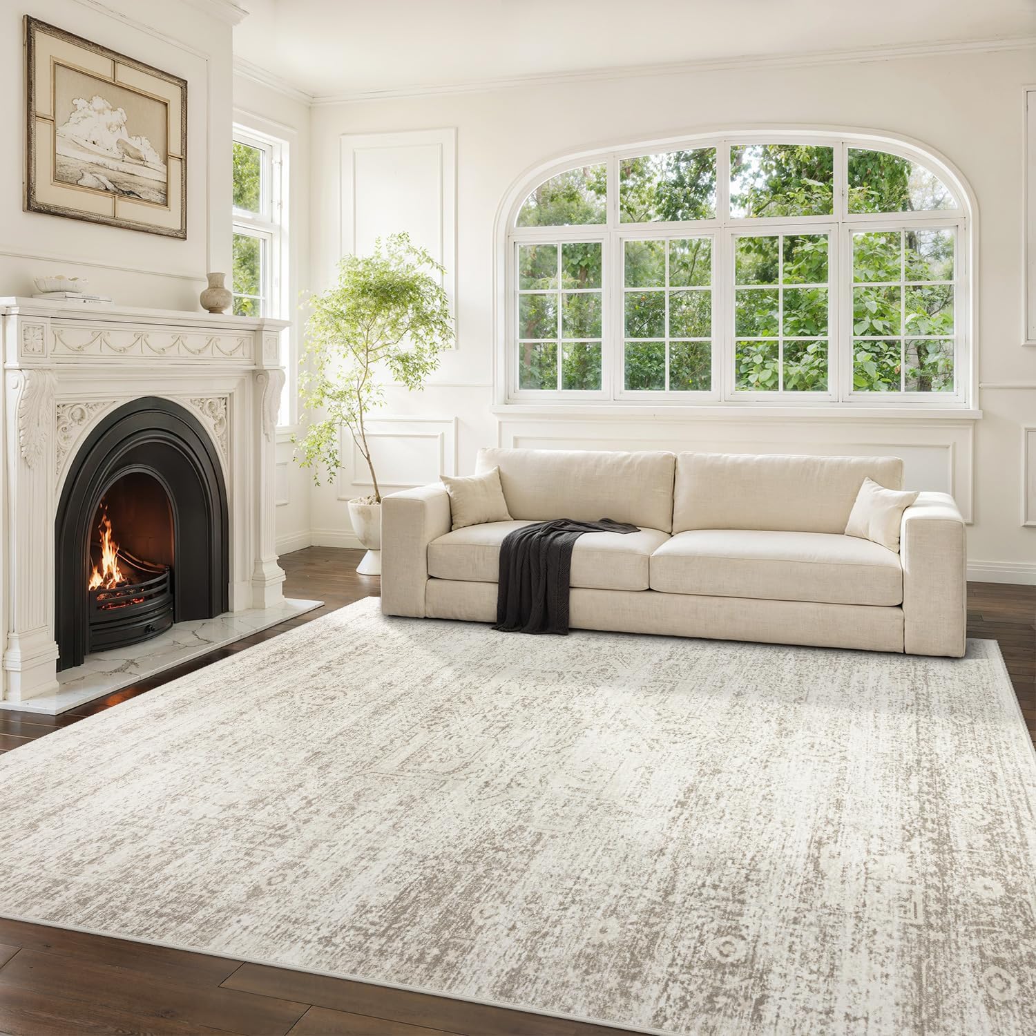 PLHXFR Area Rug Living Room: 4x6 Modern Abstract Washable Carpet Grey