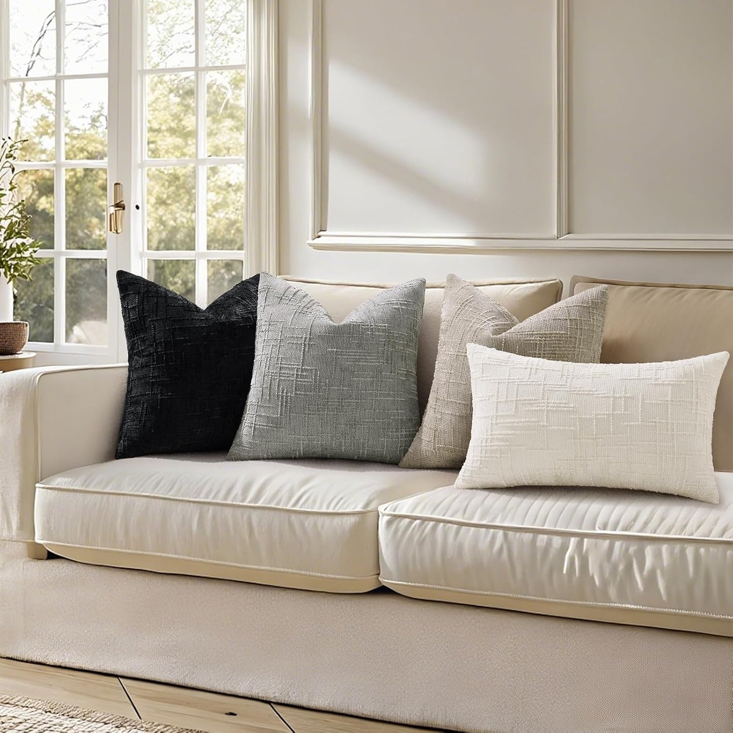 Fall Chenille Euro Sham Throw Pillow Covers Textured Soft Slubby / Light Brown / 26 x 26 / Set of 2