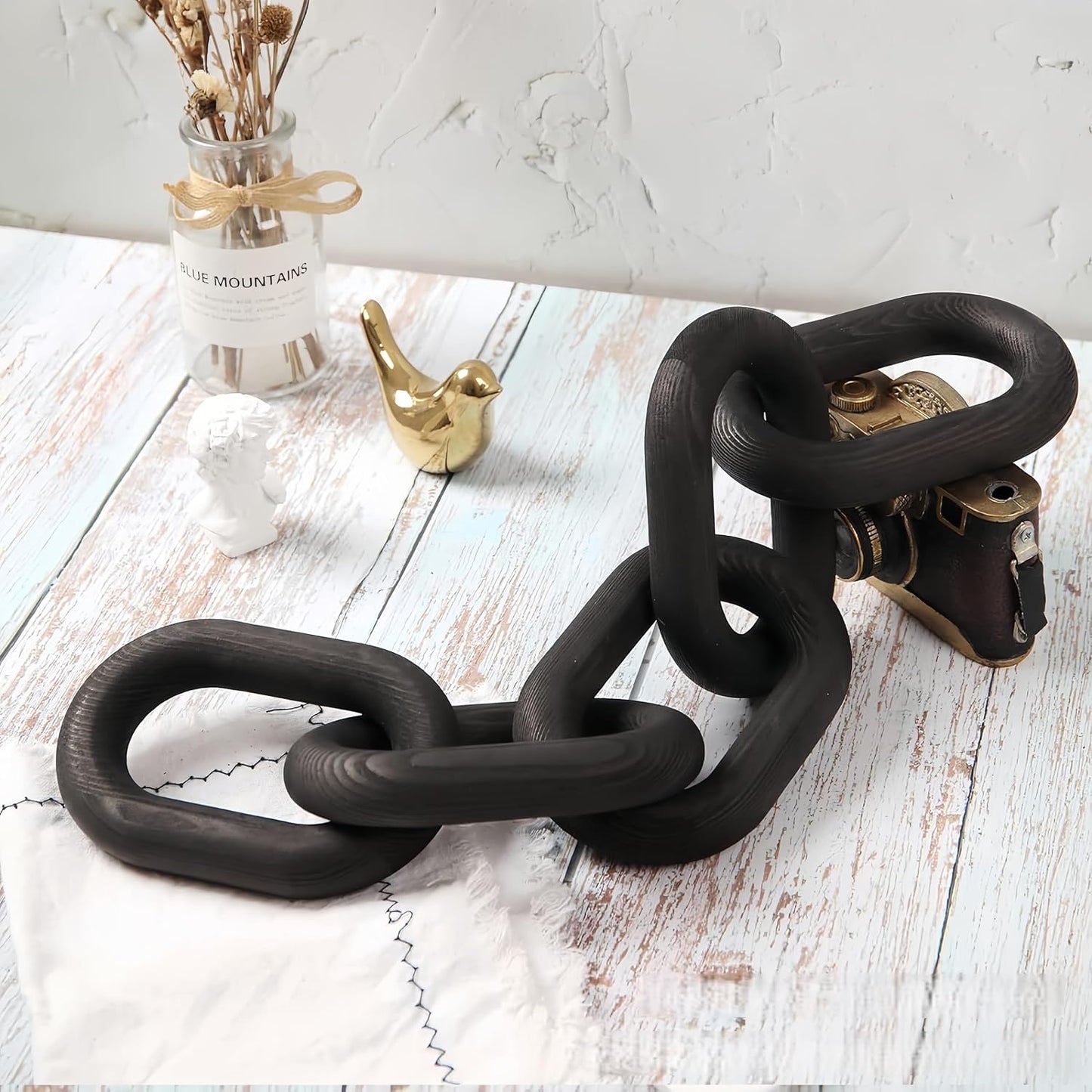 Wooden Decorative Chain Link Ornament Hanging Home Decor Rustic Farmhouse Decor / Black
