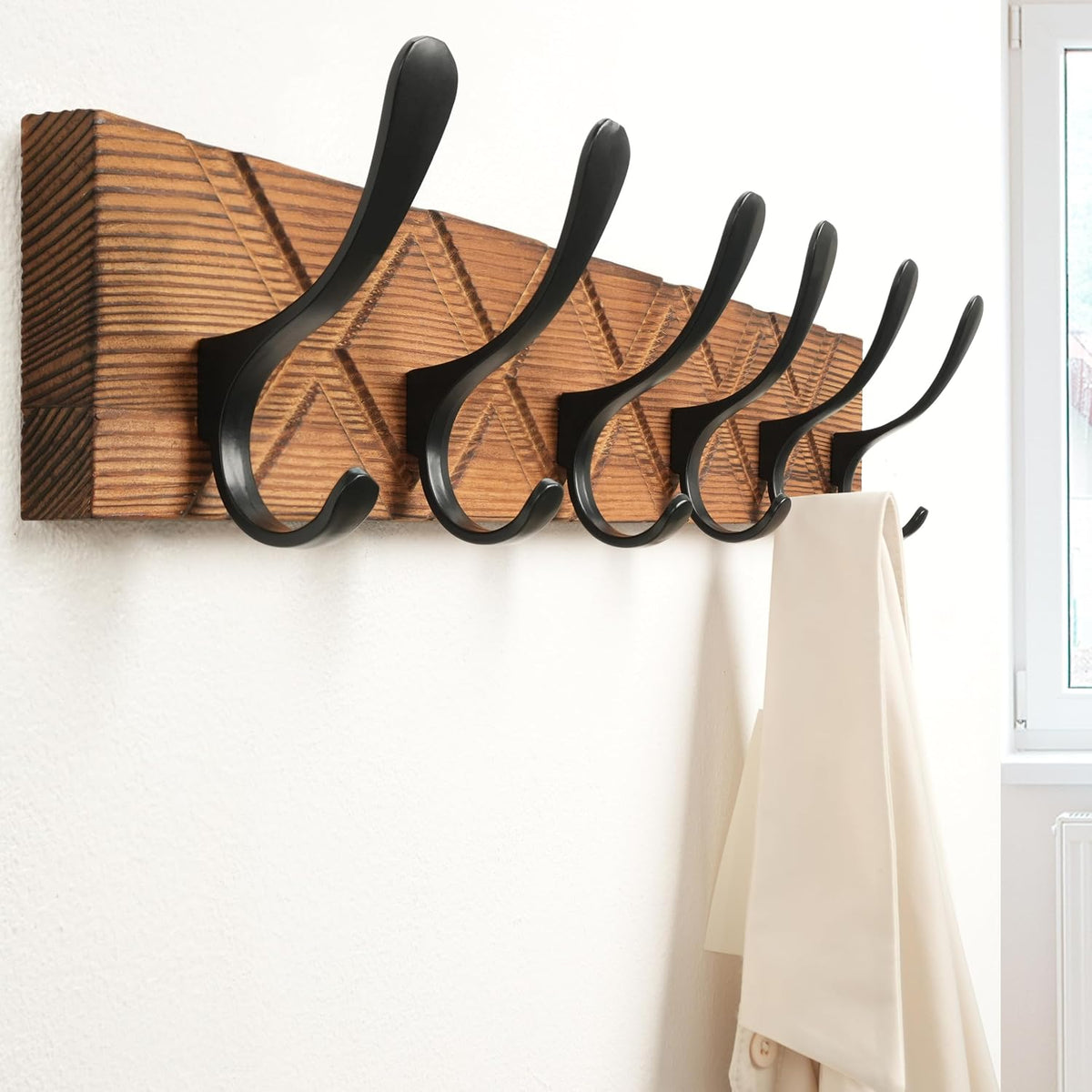 SKOLOO Coat Rack Wall Mount - Antique Wooden Carved- X Cross Coat Hook,Pack of 2, Wall Coat Hanger with 6 Hooks for