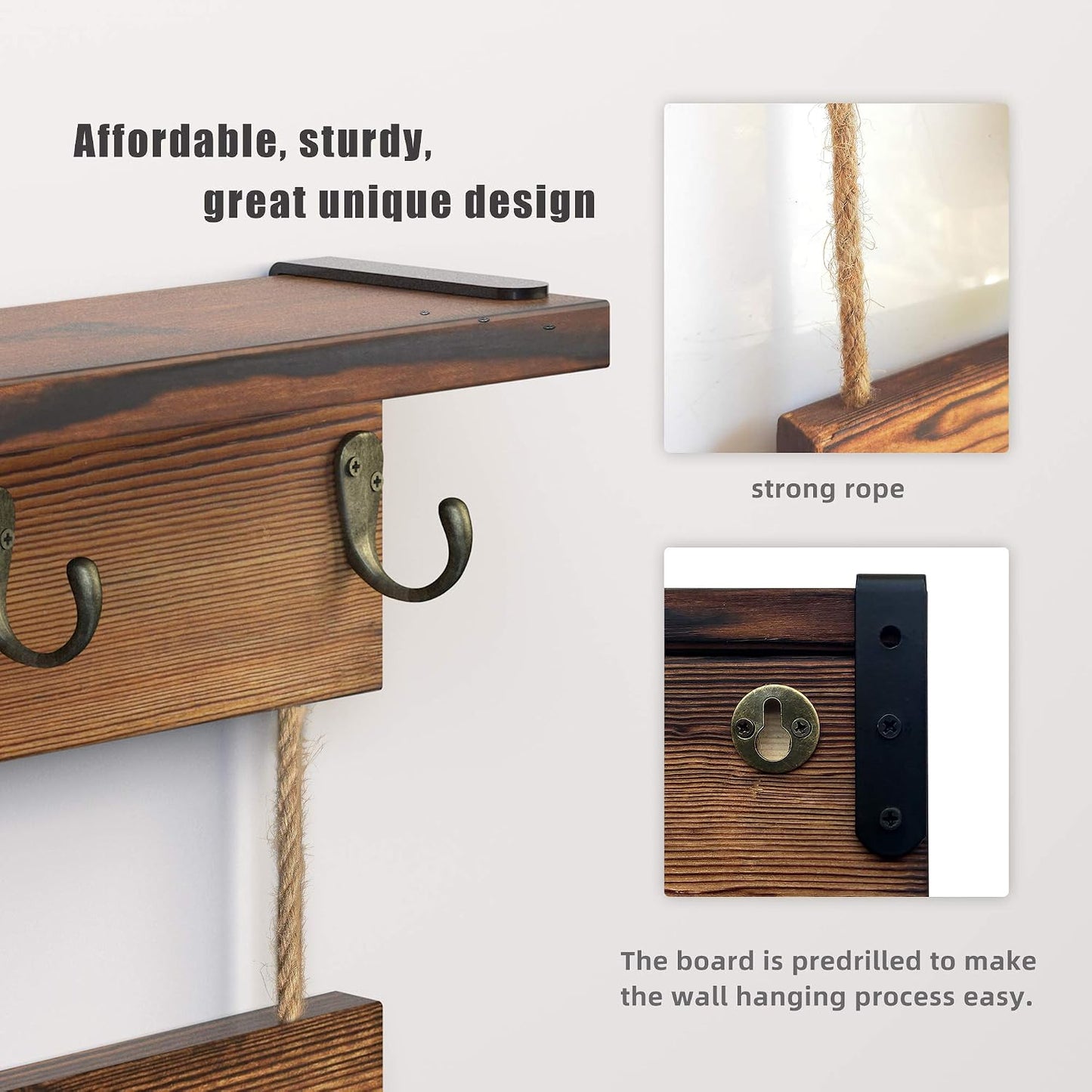 12 Hooks Coffee Cup Holder Solid Wood Mug Rack with Shelf Coffee Bar Mug Display Rustic Kitchen Storage Rack for