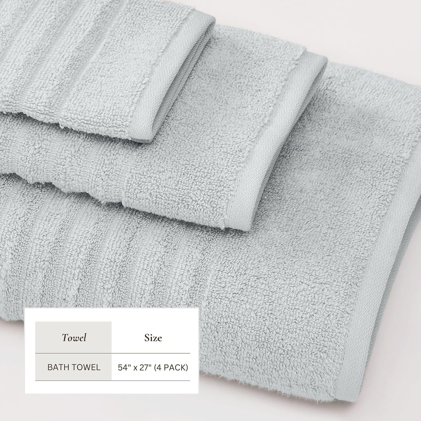 Great Bay Home 4 Pack Bath Towel Set - 100% Cotton Towels - Absorbent & Quick-Dry Towels for Bathroom (Light Blue)