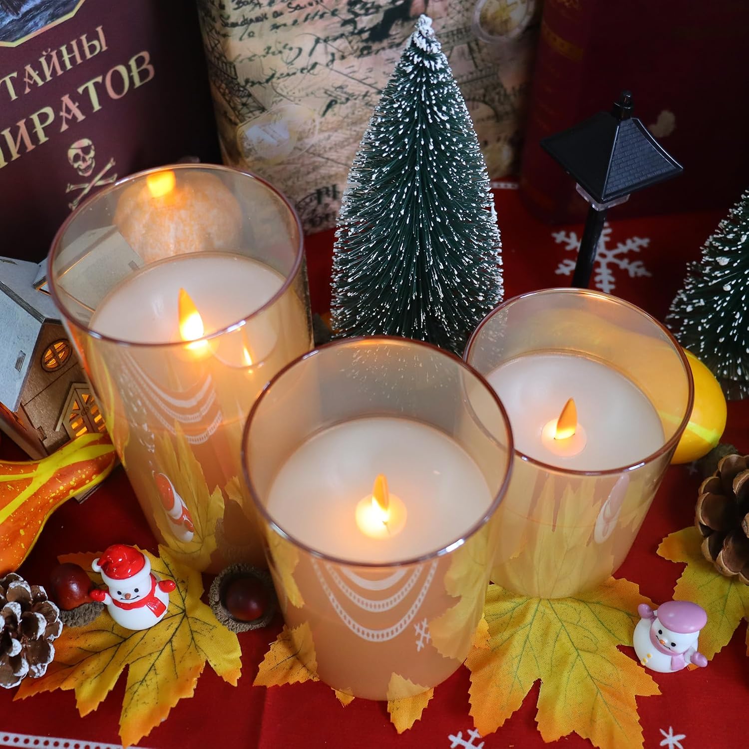 200 Hours Glass Rechargeable Flickering Flameless Candles with Remote | Rechargeable LED Pillar Fake Candles, Real Wax