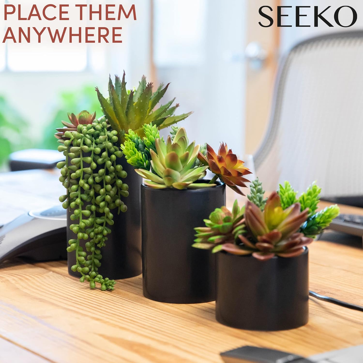Fake Succulents Plants Artificial in Ceramic Pots Realistic Faux Succulents / Assorted / Set of 3
