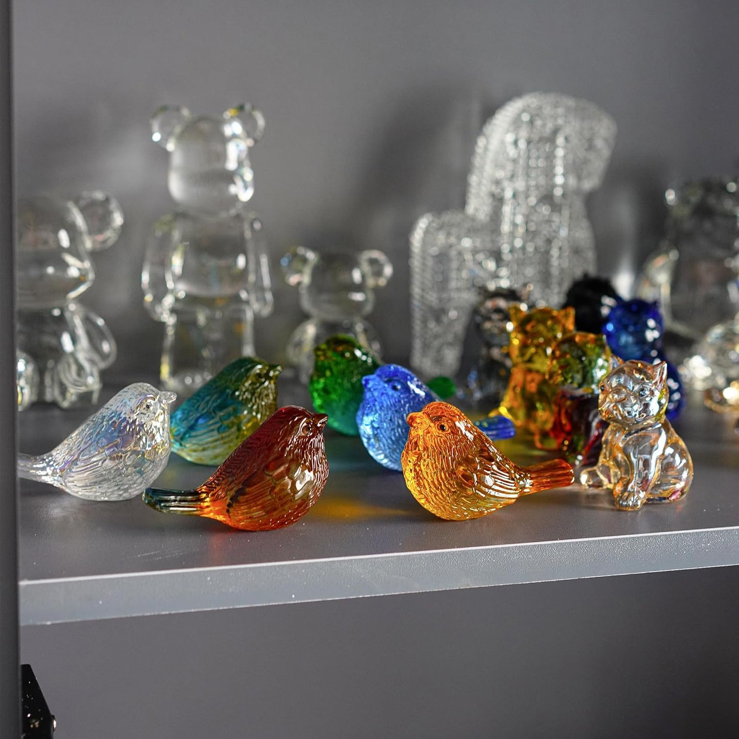3'' Art Glass Birds Animal Collectible Figurines Gifts for Women / Colorful-3 / Set of 4