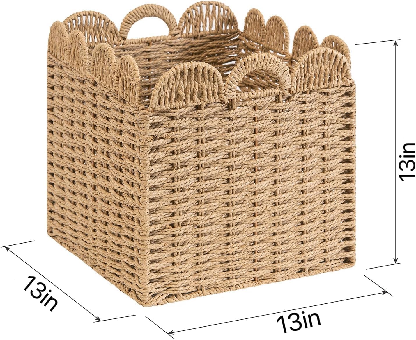 Scalloped Wicker Storage Cubes Basket / 13 x 13 x 13 / Khaki& In&4-pack / Set of 4