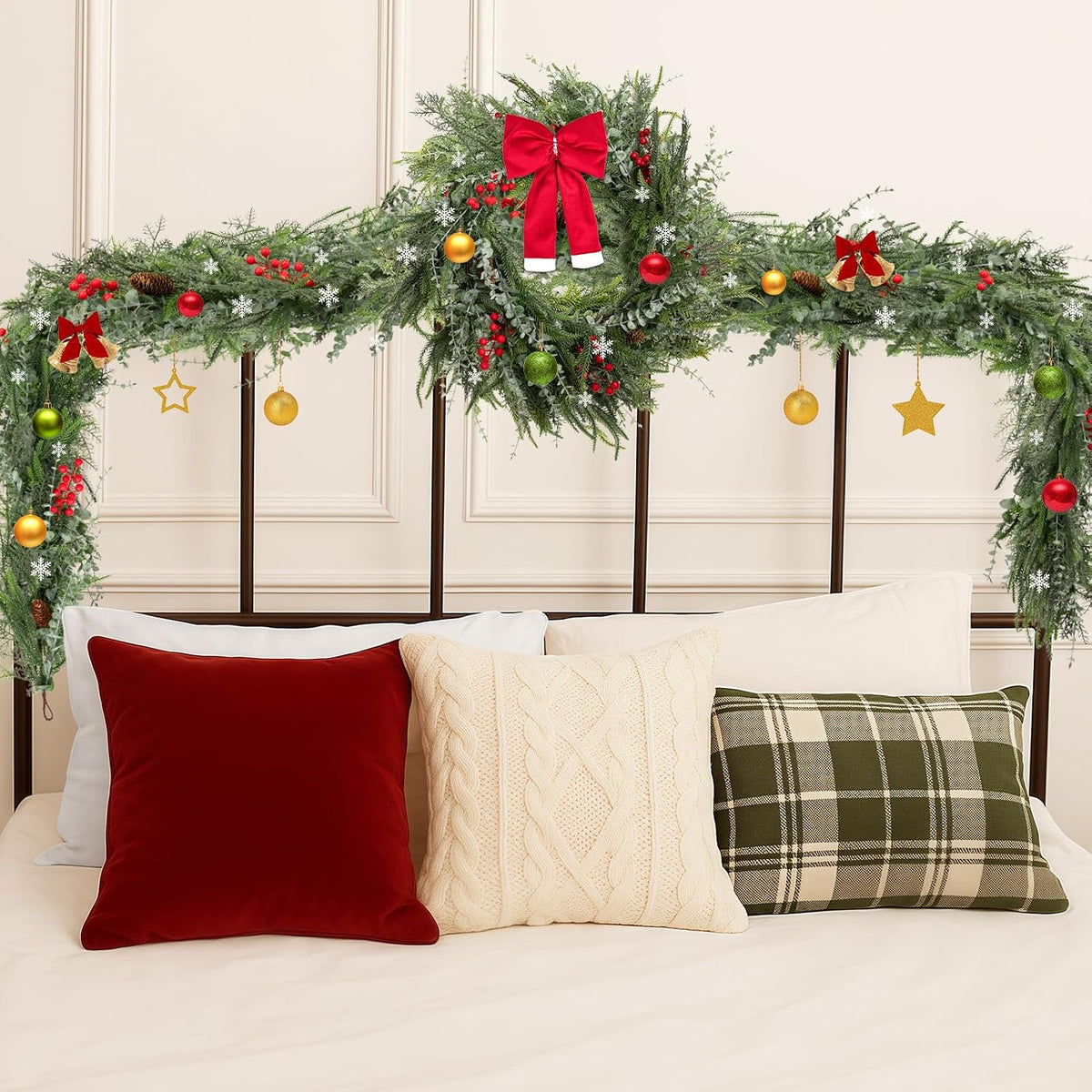 9FT Artificial Norfolk Pine Christmas Garland, Winter Decor | Winter Cedar Eucalyptus Greenery Realistic Tree for