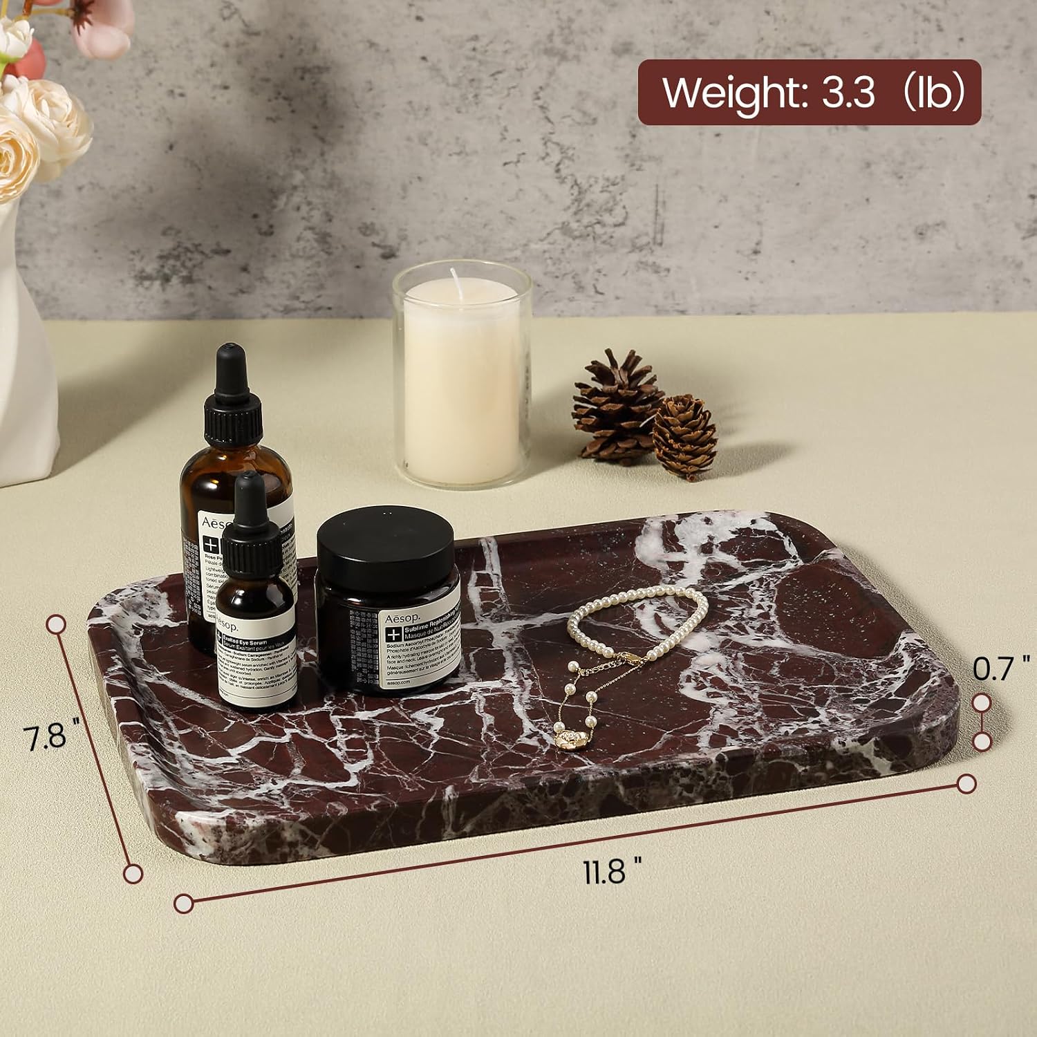 Marble Vanity Tray / Rose Red / 11.8 Inch