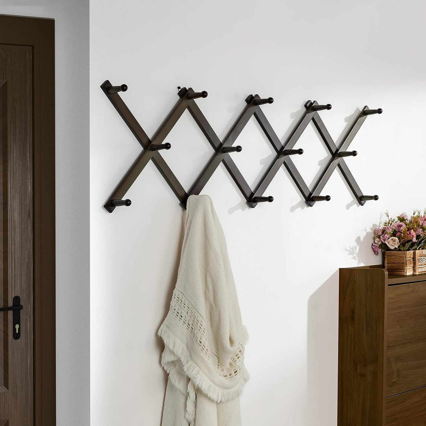 Accordion Wall Hanger:16'' High Wooden Expandable Coat Rack, Hat Rack for Wall,Accordion Hook for Baseball