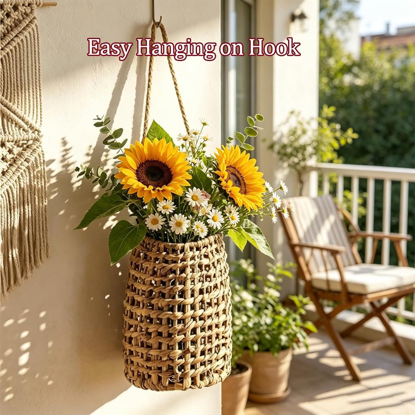 Flowers / Handwoven Water Hyacinth Hanging Basket / Natural