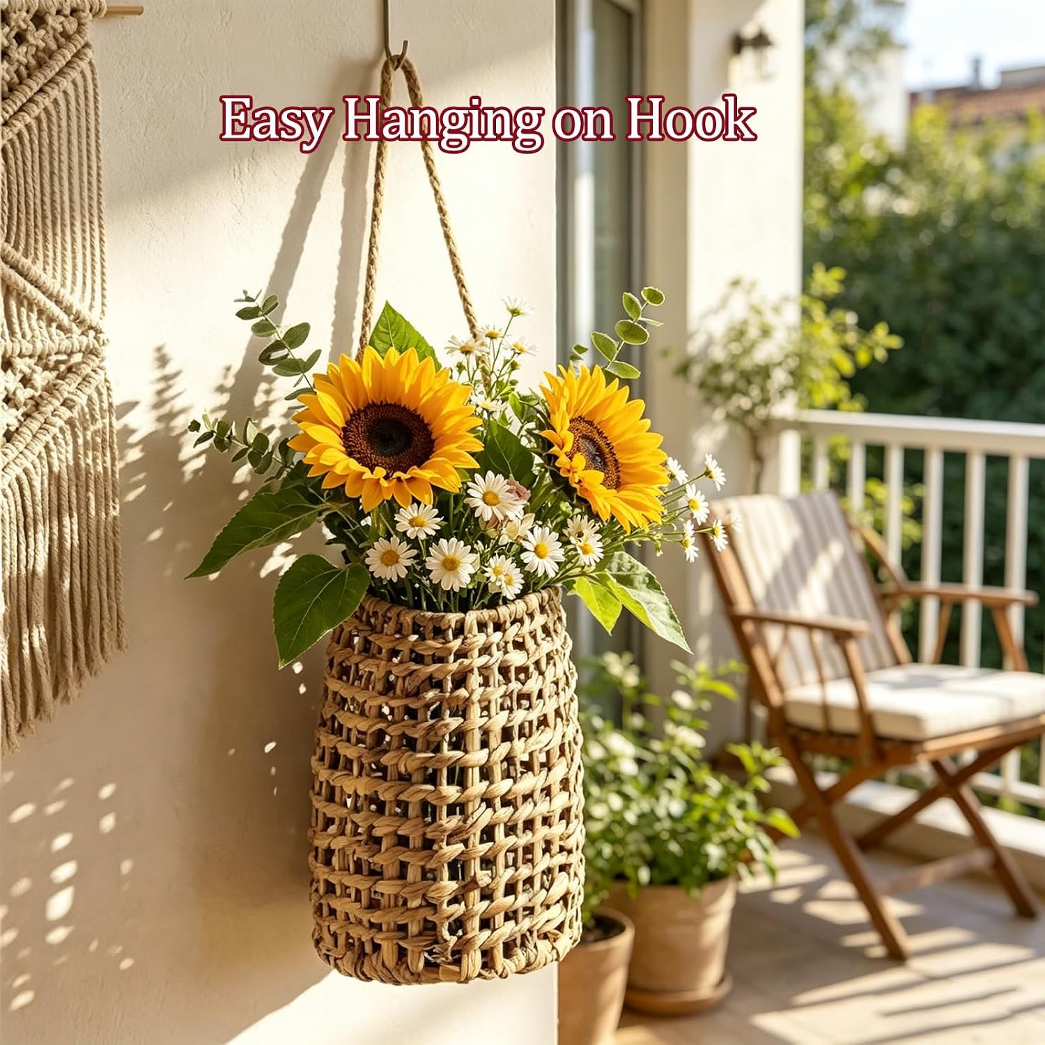Flowers / Handwoven Water Hyacinth Hanging Basket / Natural