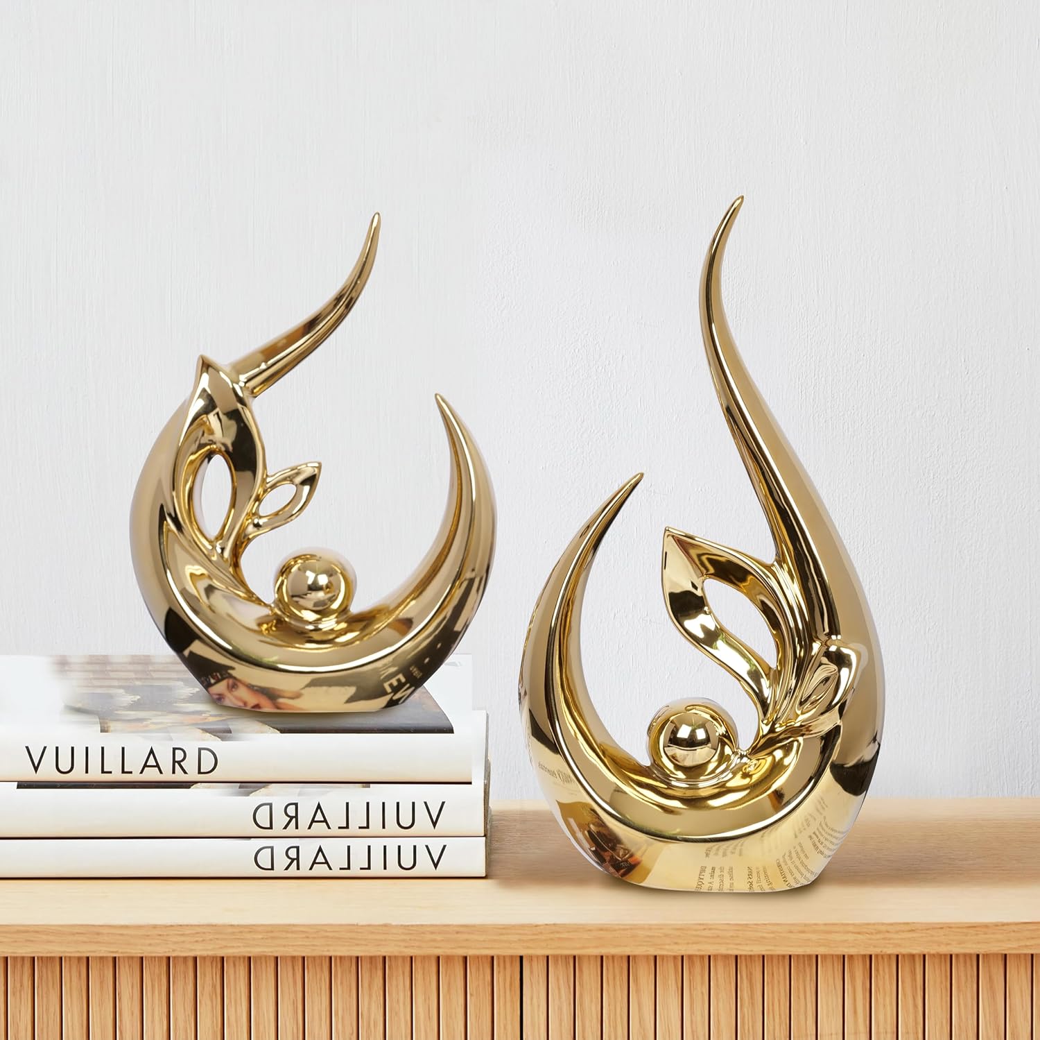 Home Decor Accent Ceramic Statue Abstract Sculptures Centerpieces Mid Century / Gold / Set of 2
