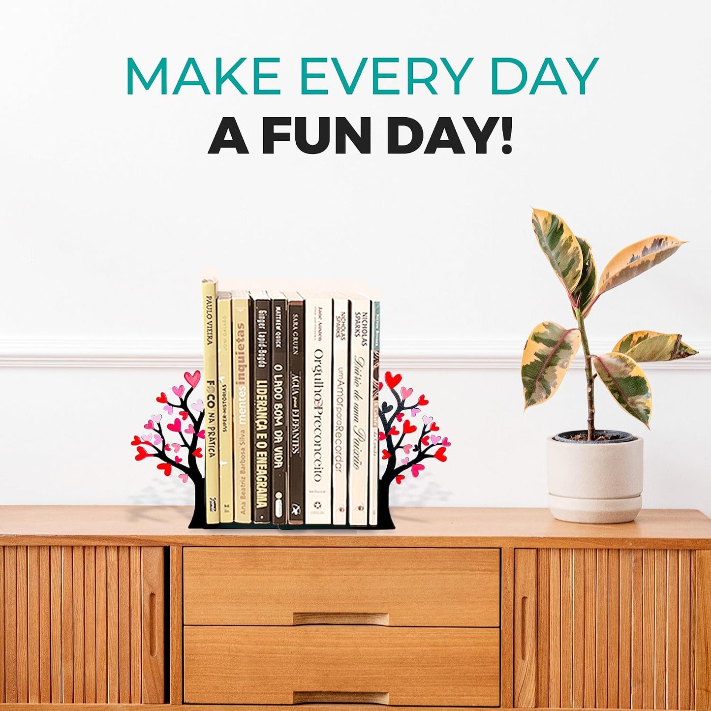 Tree Bookends / Decorative Pair of Book Holders / Flower-heart Tree - Colorful